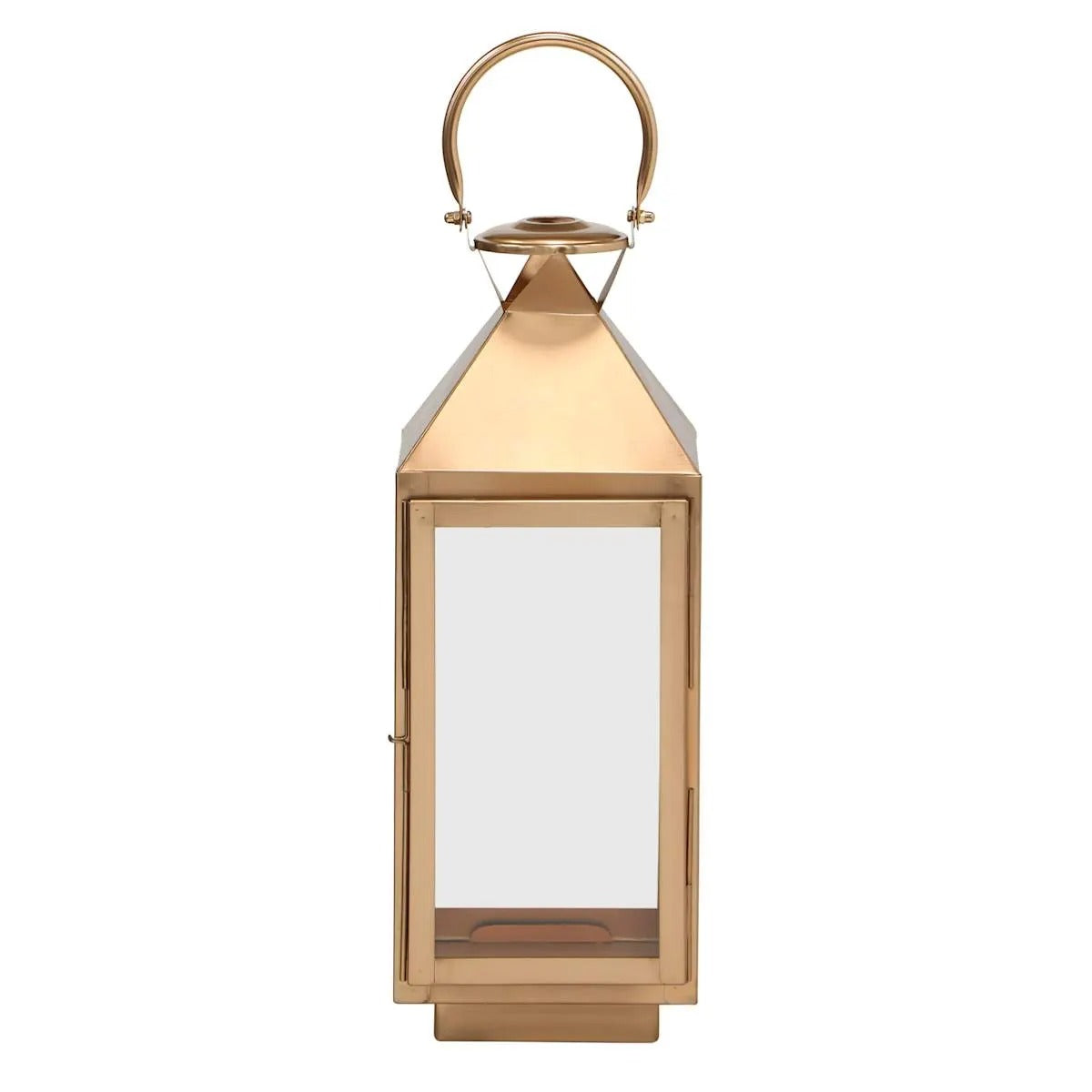 Modern Copper Metal Candle Lantern with Glass - 19"