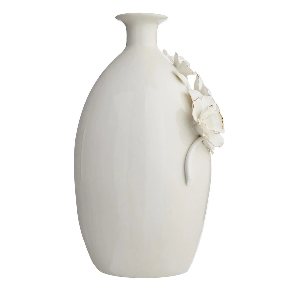 White and Gold Flower Ceramic Table Vase - 11 Inch