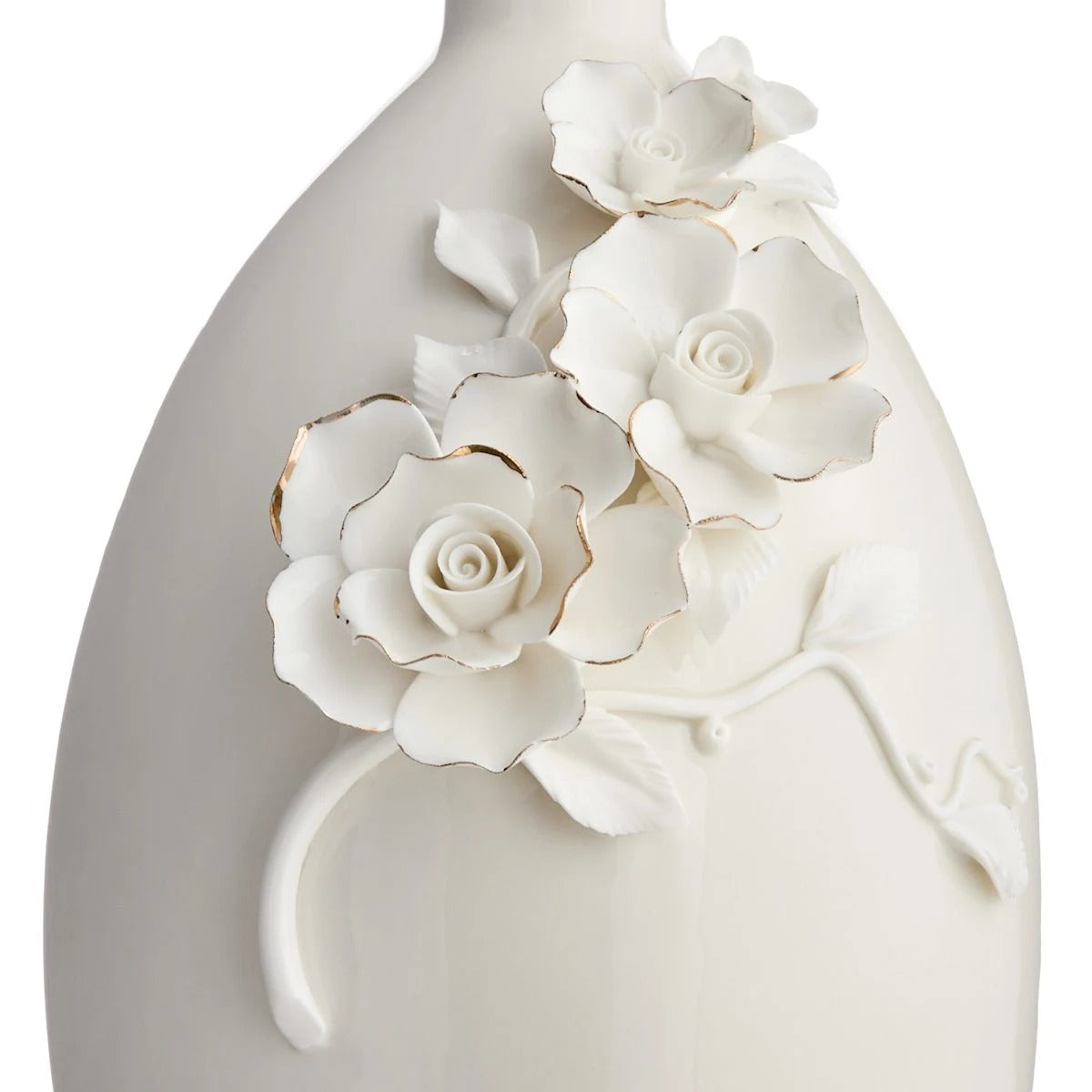White and Gold Flower Ceramic Table Vase - 11 Inch