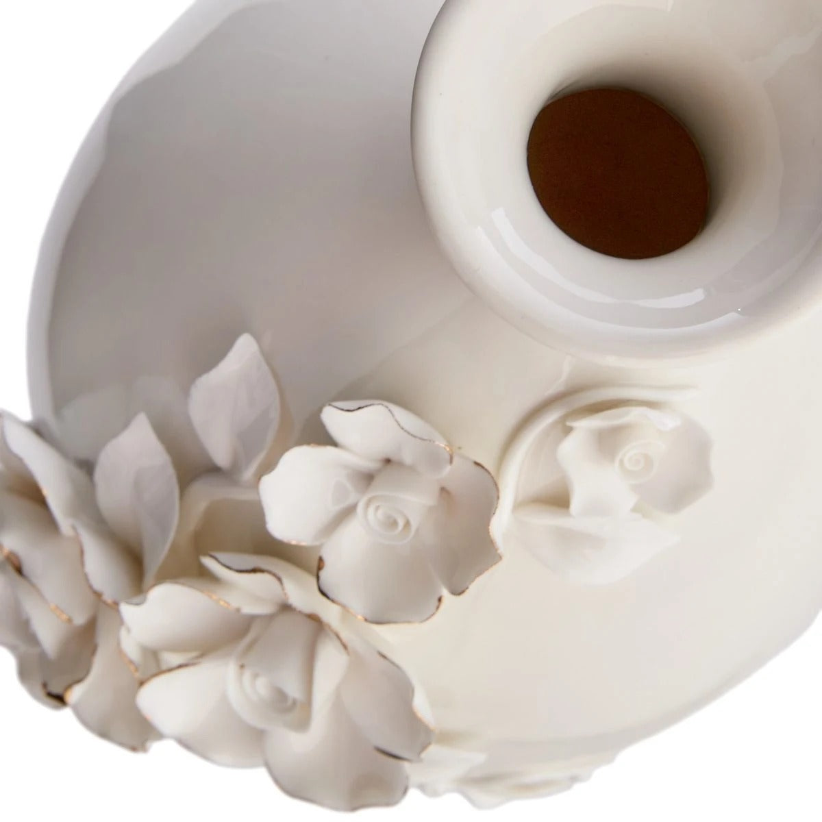 White and Gold Flower Ceramic Table Vase - 11 Inch