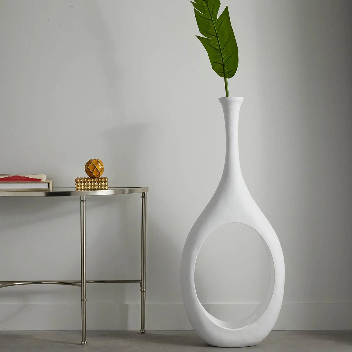 Modern White Open Circle Floor Vase - 48 Inch