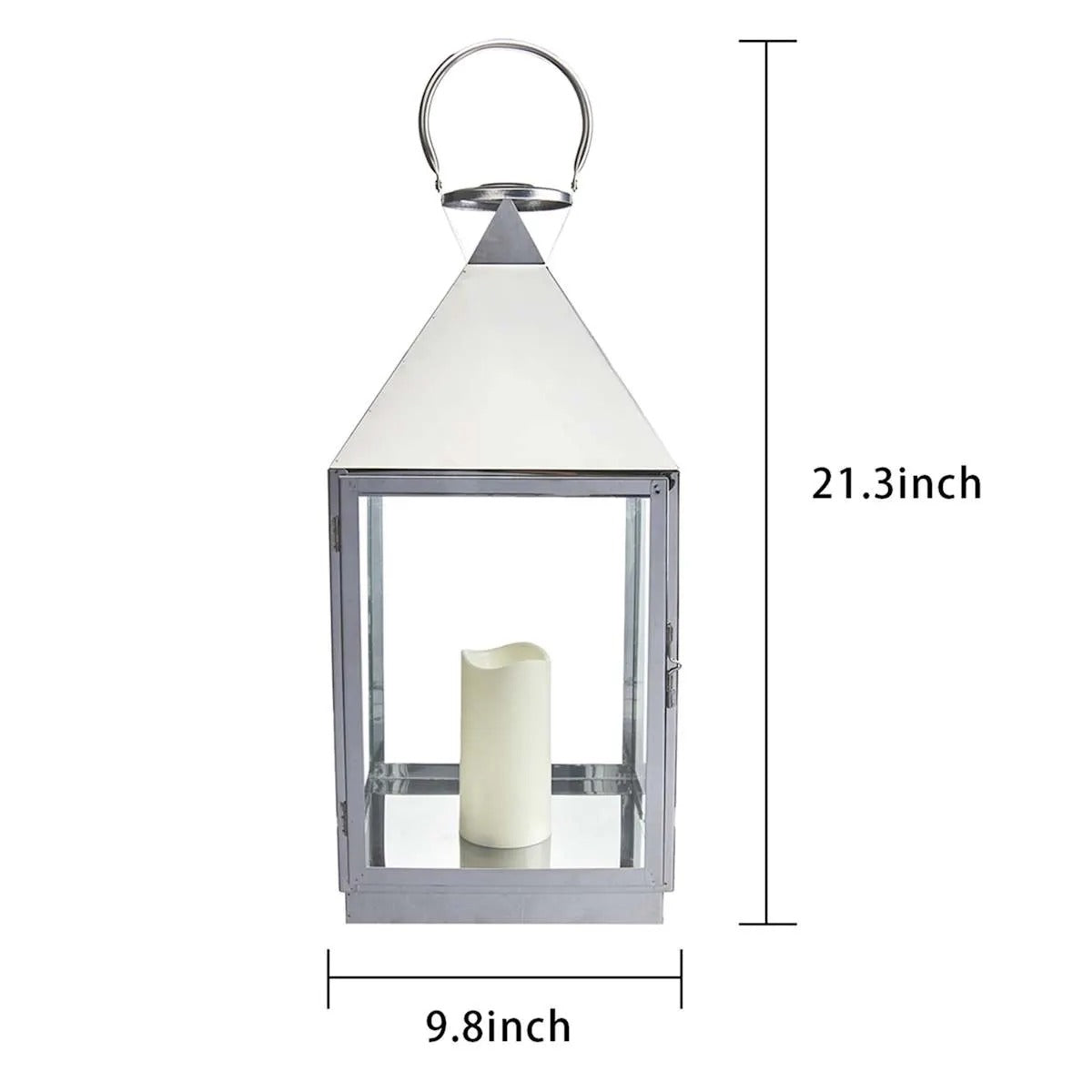 Modern Chrome Metal Lantern with LED Candle - 21"