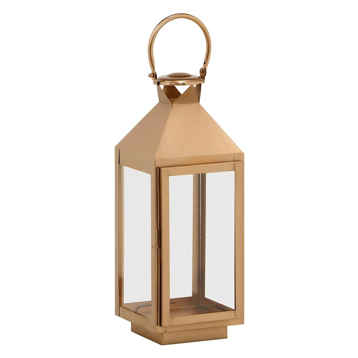 Modern Copper Metal Candle Lantern with Glass - 19"