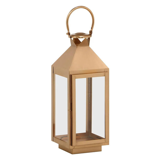 Modern Copper Metal Candle Lantern with Glass - 19"