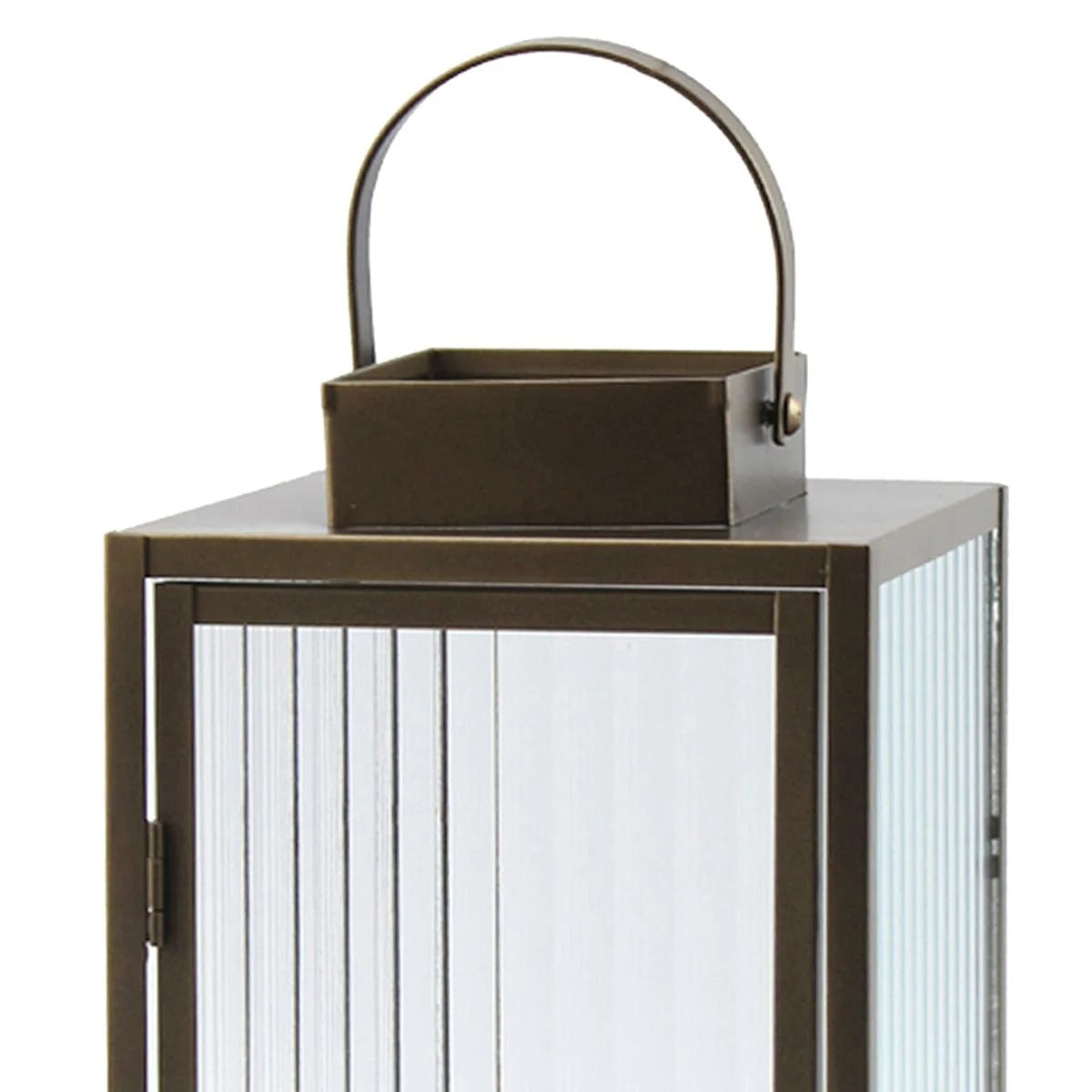Modern Copper Metal Lantern with Ribbed Glass - 13"