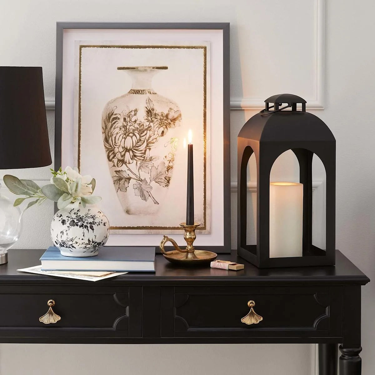 Modern Black Metal Arch Candle Lantern - 17 Inch