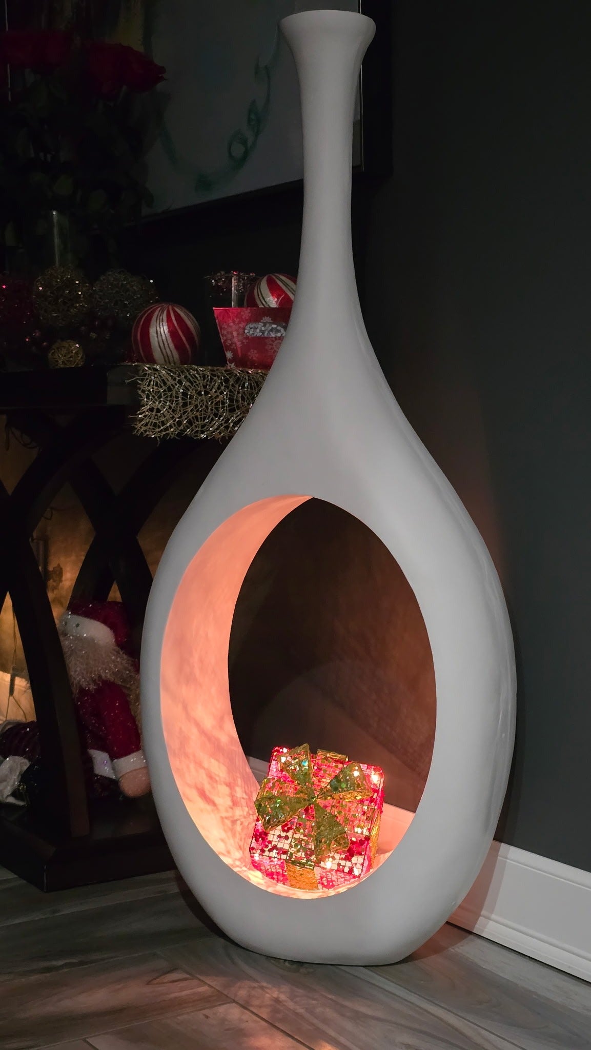 Modern White Open Circle Floor Vase - 48 Inch