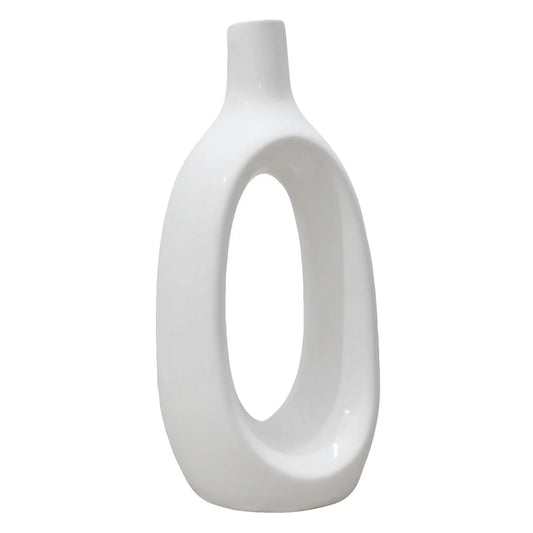 Modern Ivory White Ceramic Table Vase - 8.5 Inch
