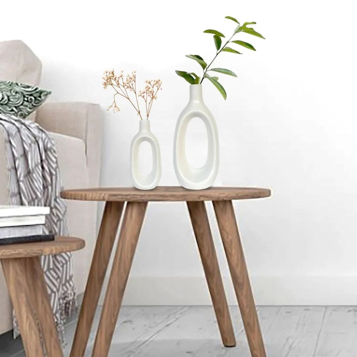 Modern Ivory White Ceramic Table Vase - 8.5 Inch