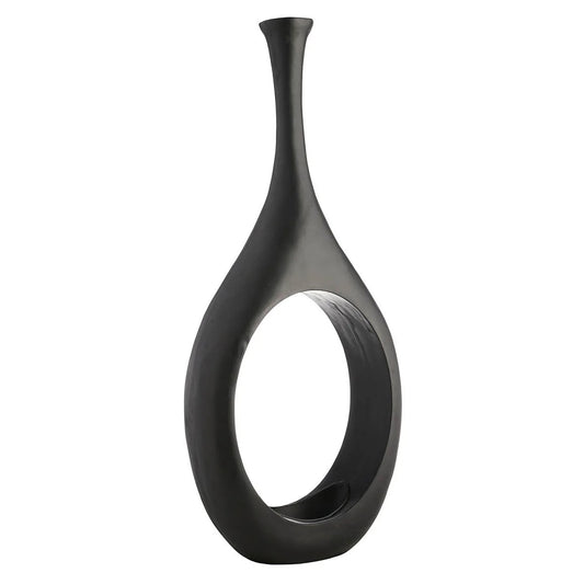 Modern Black Open Circle Floor Vase - 48 Inch Decor