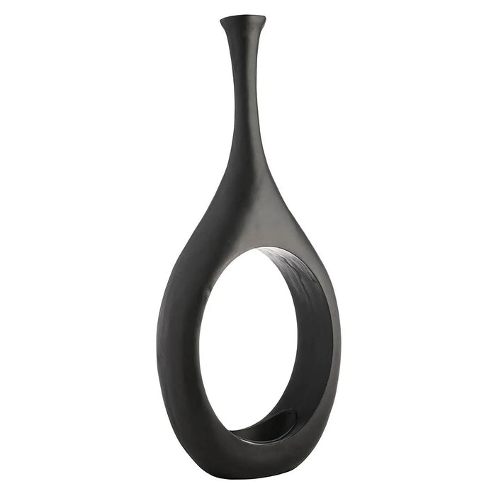 Modern Black Open Circle Floor Vase - 48 Inch Decor