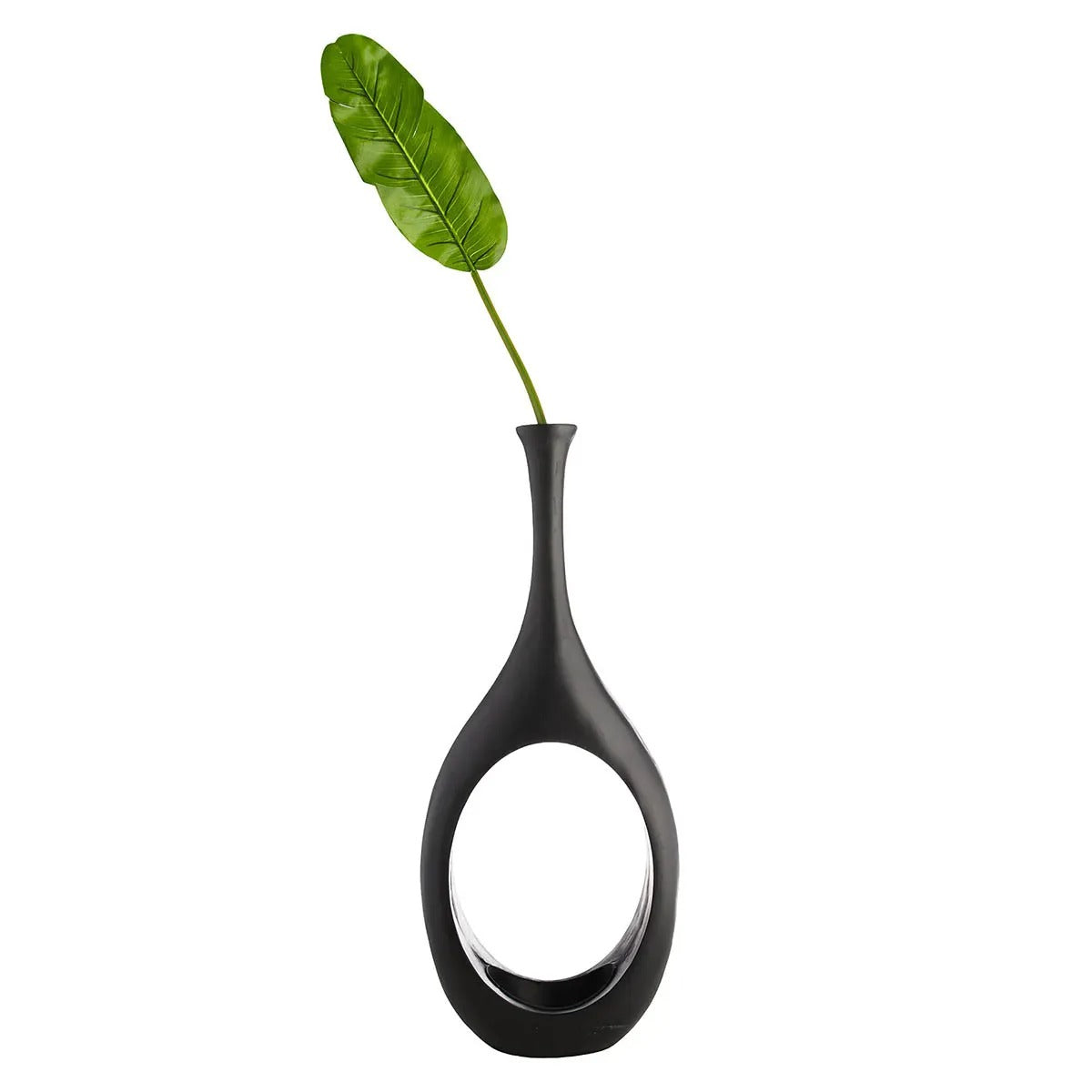 Modern Black Open Circle Floor Vase - 48 Inch Decor