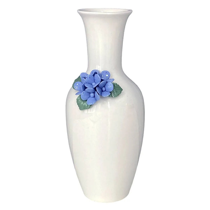 White and Blue 3D Floral Ceramic Table Vase - 9.5"