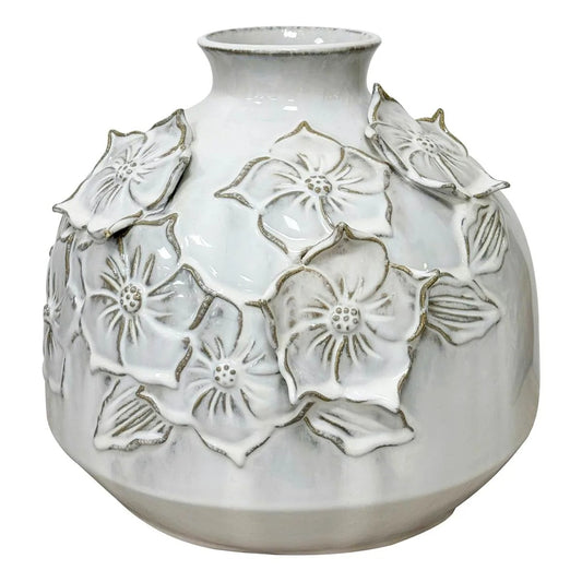 Modern White Floral Ceramic Table Vase - 10 Inch