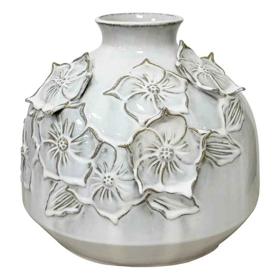 Modern White Floral Ceramic Table Vase - 10 Inch