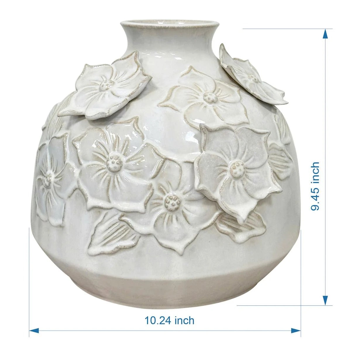 Modern White Floral Ceramic Table Vase - 10 Inch
