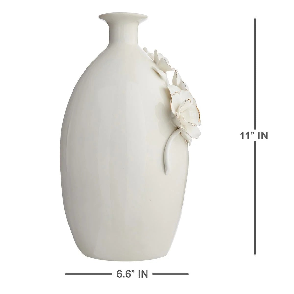 White and Gold Flower Ceramic Table Vase - 11 Inch